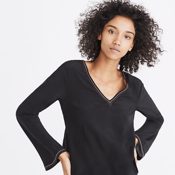 Madewell black silk stitch tie-back top size S - Picture 3 of 13